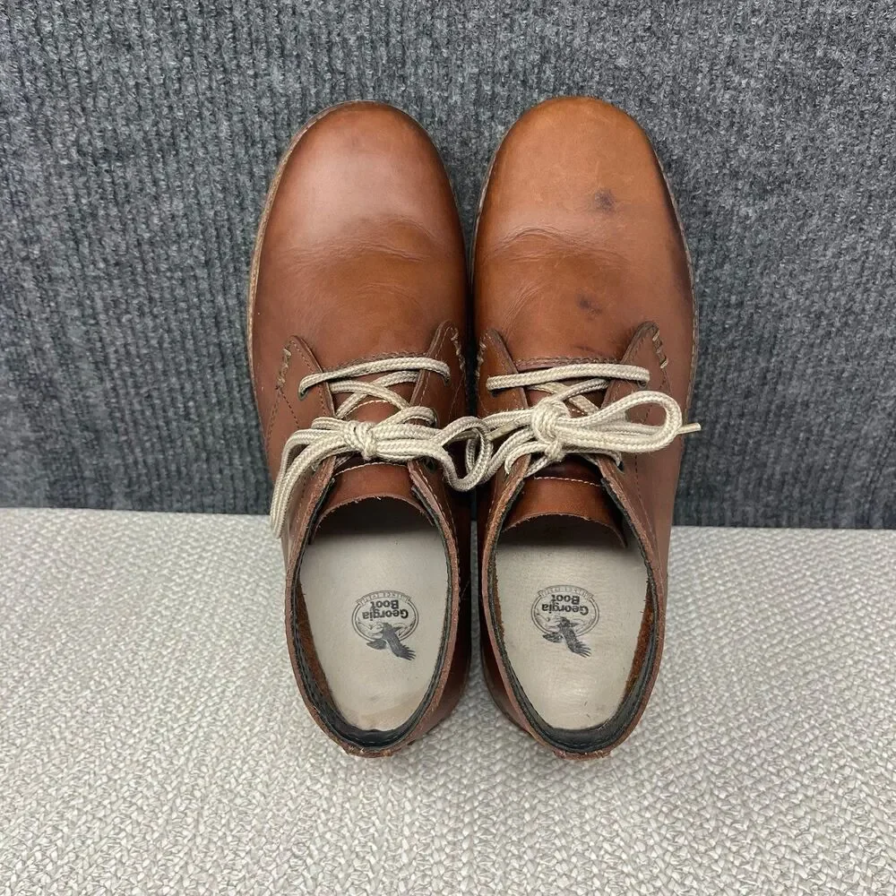 Georgia Boot 3” Work Chukka Boots Brown Leather Lace Up Vibram Mens 10.5 M